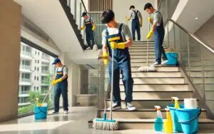 foto staff che pulisce scale